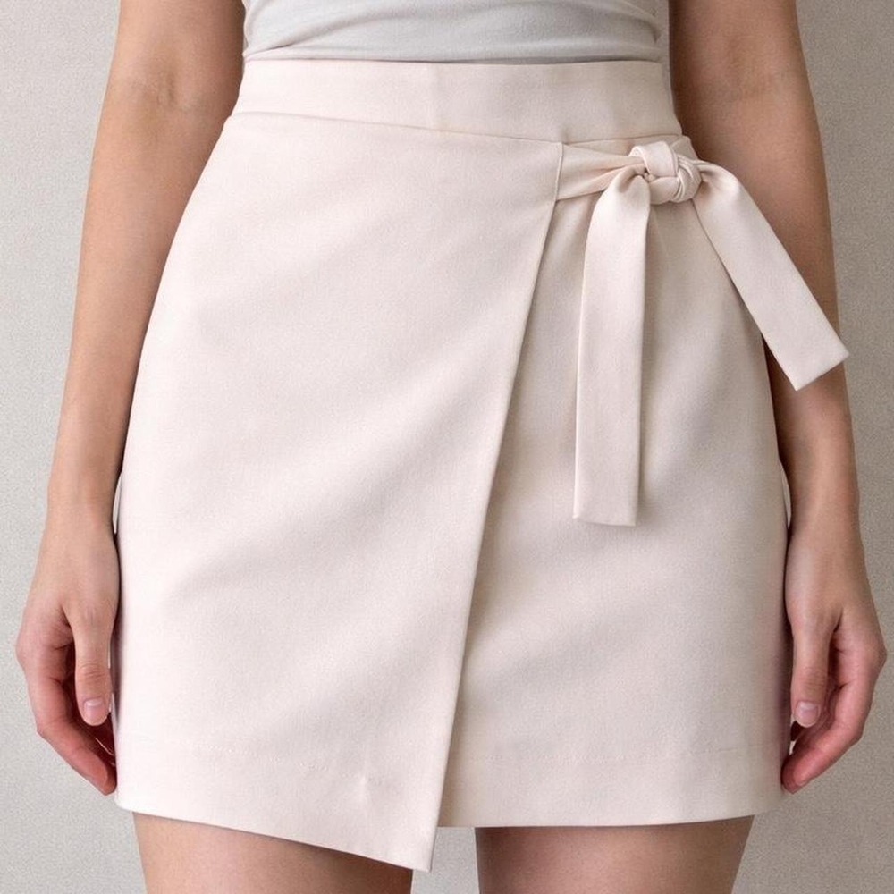 Topshop Cream Wrap Tie Mini Skirt w/ Back Zipper – US 4